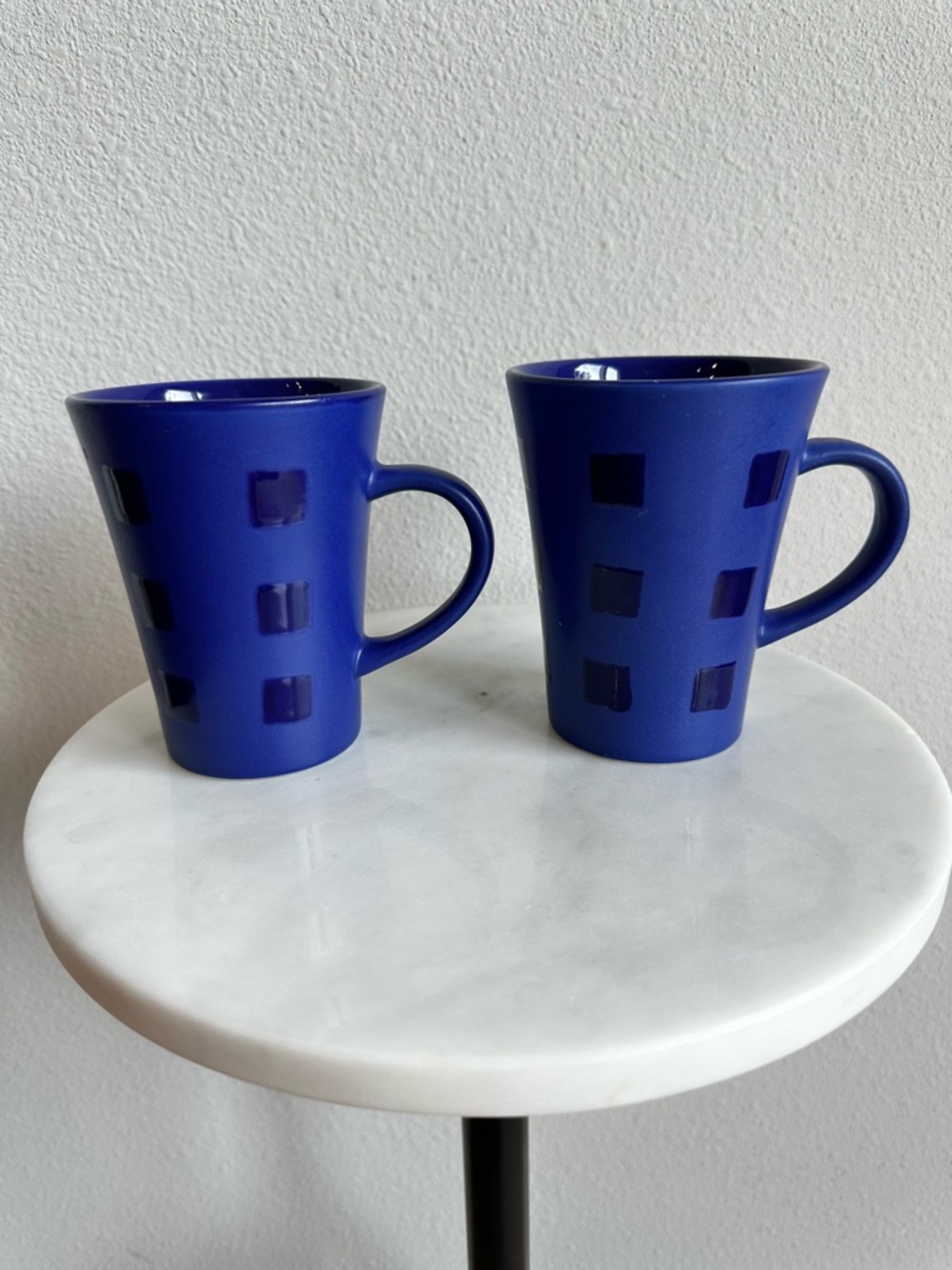 Cobalt Blue Ceramic Mugs with Square Accent - Set of 2